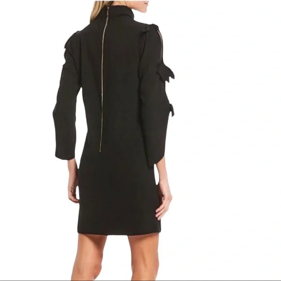 💥SOLD💥Alex Marie Nina Bow Sleeves Mock Neck Mini Dress Black Sz 2 NWT - Picture 2 of 10